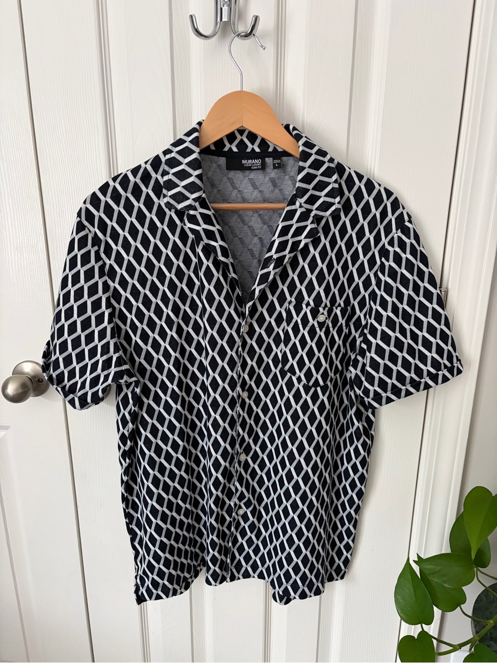 Murano Black & White Lattice Short Sleeve Button-Up Shirt